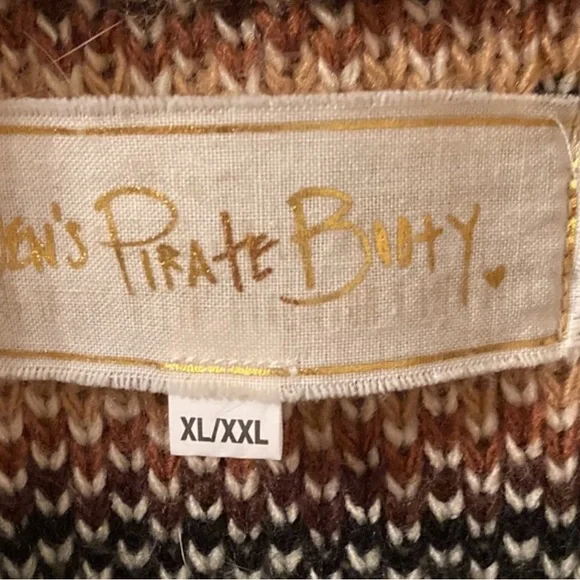 Jen's Pirate Booty Cream and Brown Patterned Knit Cardigan - Picture 3 of 6